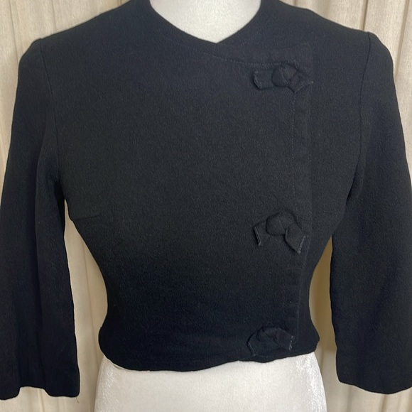 VINTAGE- GAY GIBSON 30’S-50’S DOUBLE BREASTED BLACK CROPPED CARDIGAN XS - Picture 3 of 16